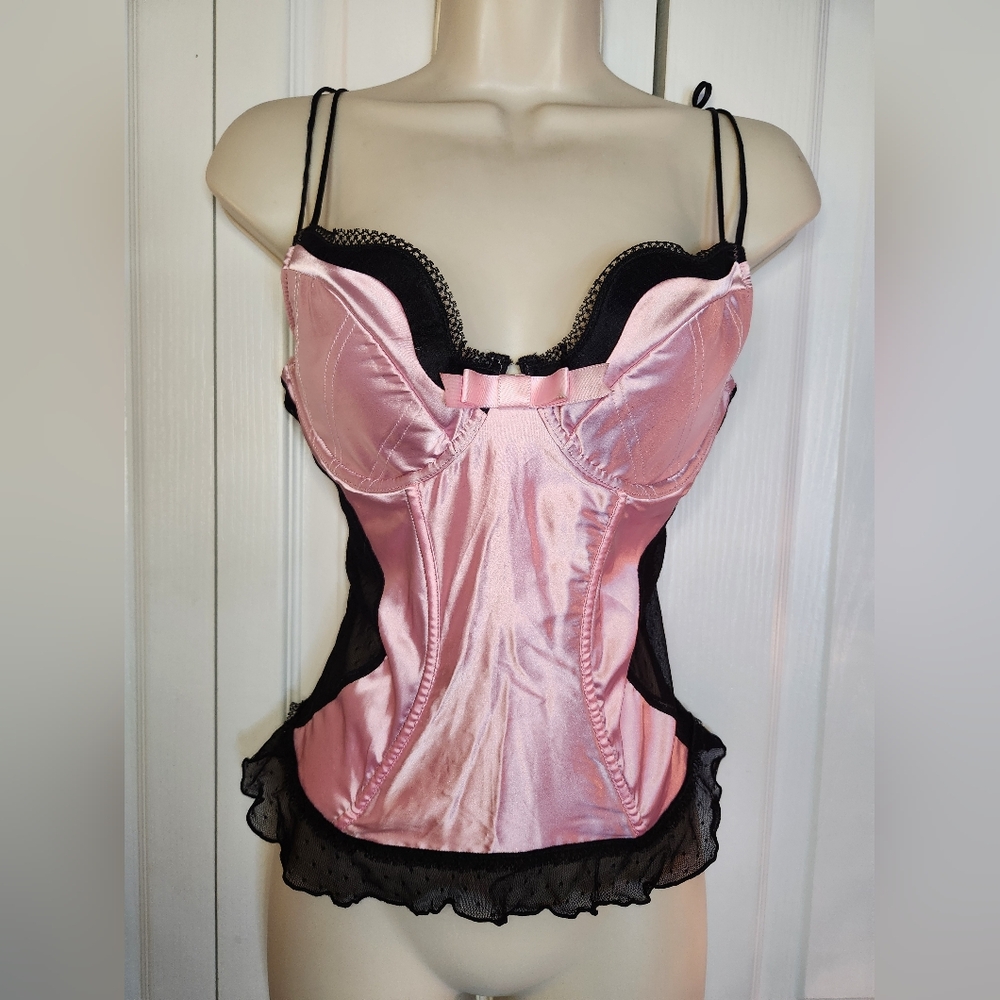 NWT Victoria’s Secret Sexy Little Things Pink Satin Corset Bustier w/ Black Lace - Picture 3 of 13